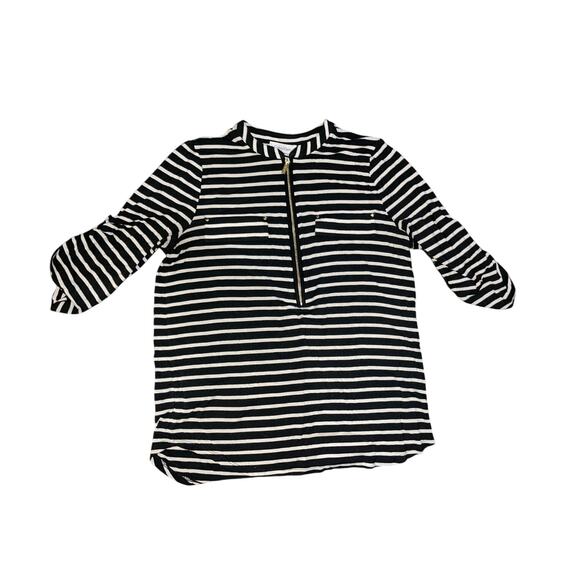 Calvin Klein Women Top Blouse Black and White Long Sleeve Striped Rayon - Picture 1 of 3